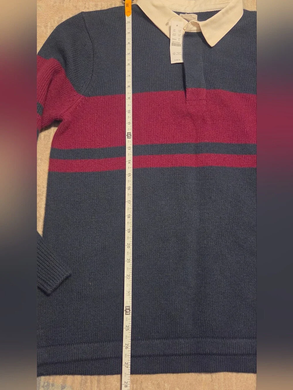 J. Crew Lambswool Rugby Sweater. Navy/Burgundy. Size M. NWT